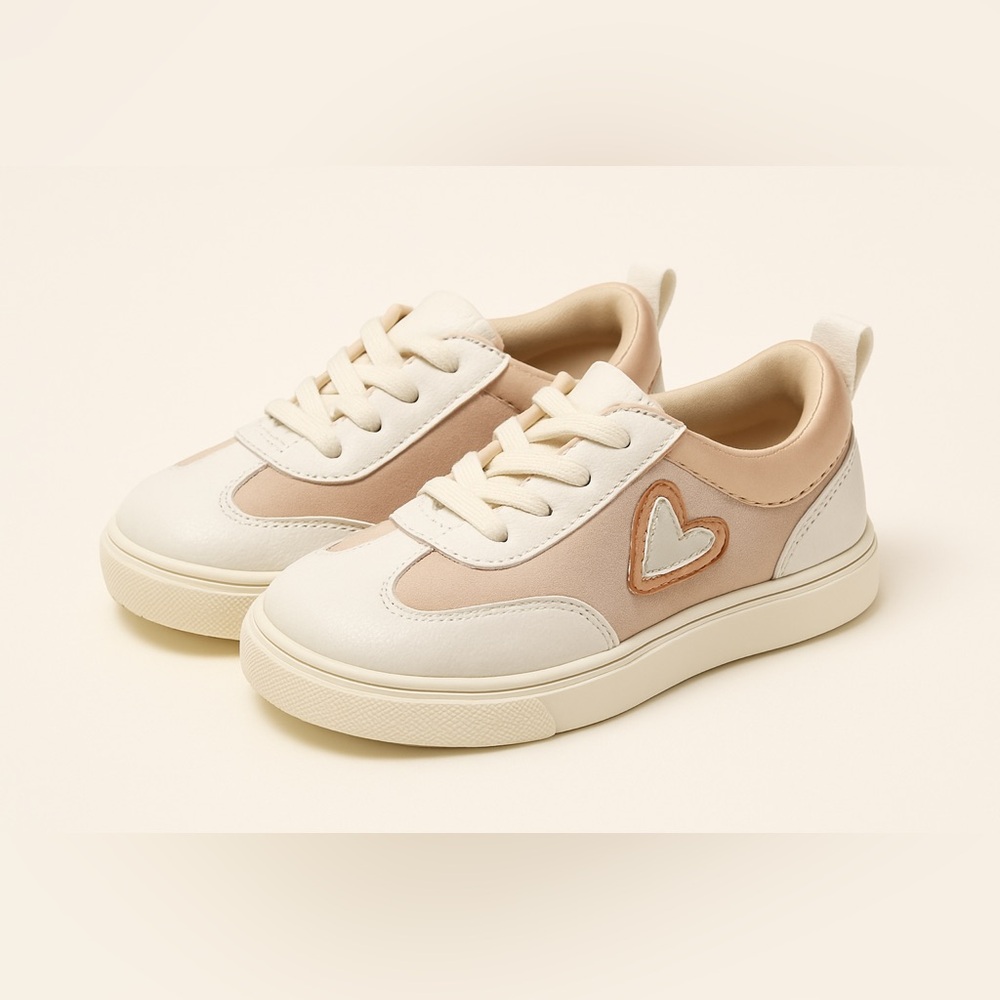 Old Navy White and Rose Gold Tan Suede Retro slip-on Sneakers with Heart Accent